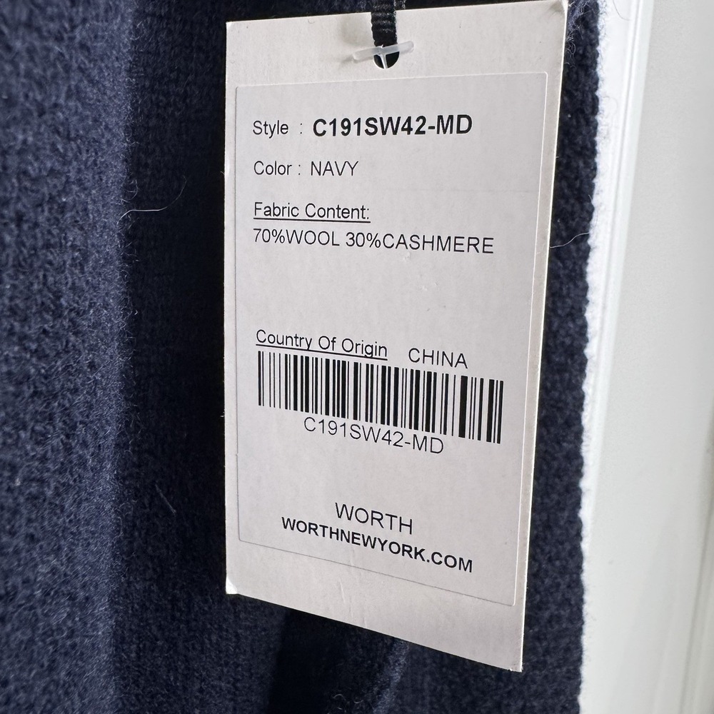 Worth New York Wool Cashmere Cardigan Sweater Navy Blue Medium Button Front NWT - Picture 2 of 8